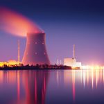 Nuclear plant against night sky